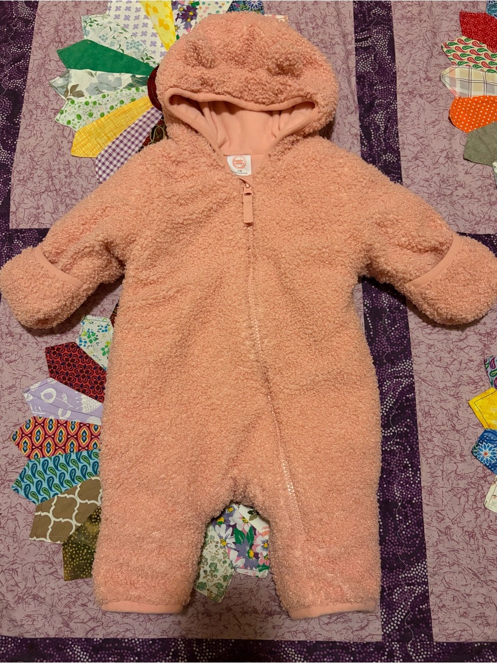 Plush Pink Hooded Infant One-Piece